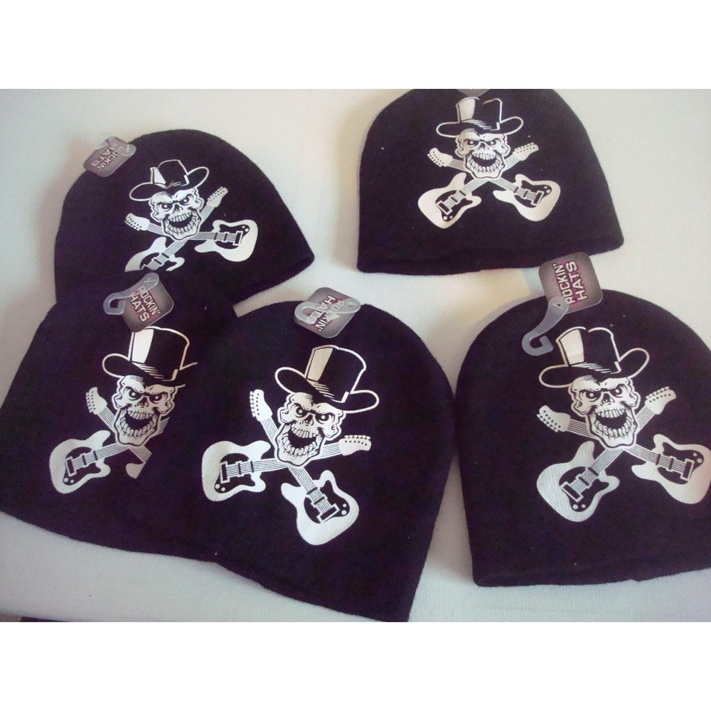 5-HAT LOT POISON TOUR GUNS BEANIE KNIT TOBOGGAN HAT CAP  00S Y2K  OOS VINTAGE G5